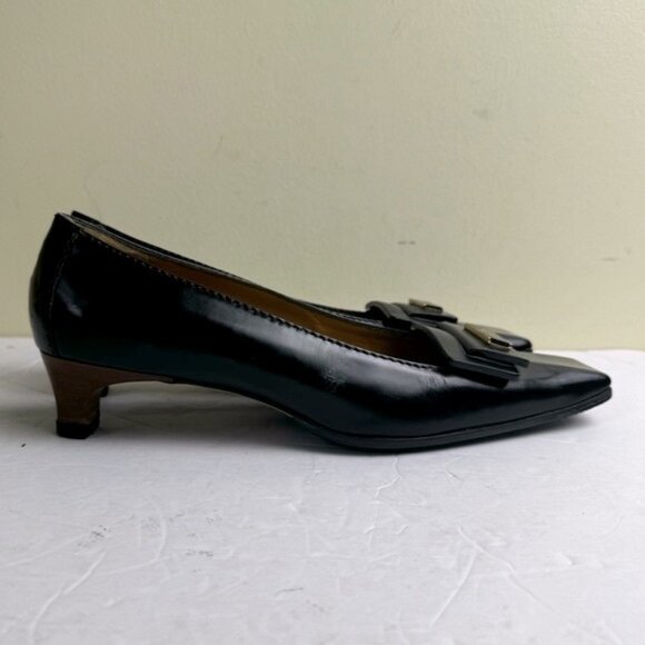 Gucci Tom Ford Vintage NEW Leather Logo Square Toe Kitten Heel shoes Loafers 7B - Picture 2 of 16